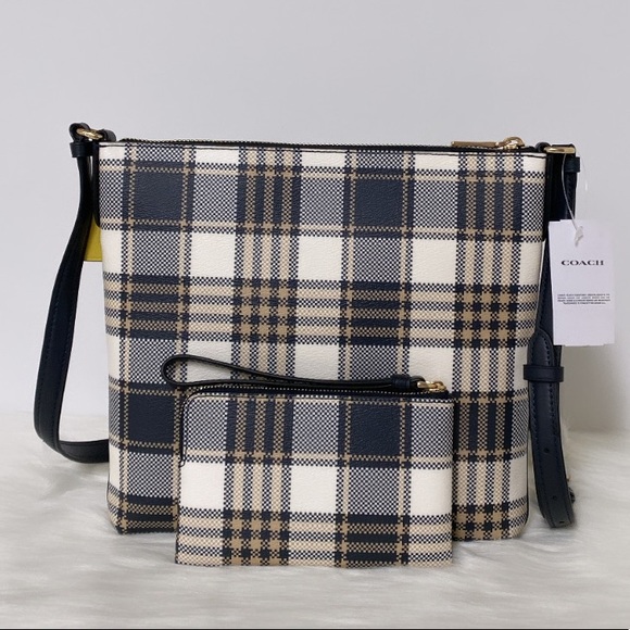 NWT💃Coach Bundle Rowan File Bag With Garden Plaid And Corner Zip Wristlet - Picture 4 of 10